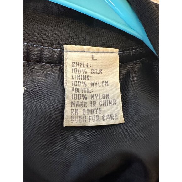 VTG Robert Stock Ltd Quilted Silk Bomber Jacket Retro Paisley Blue Multi-Color L - Picture 12 of 12